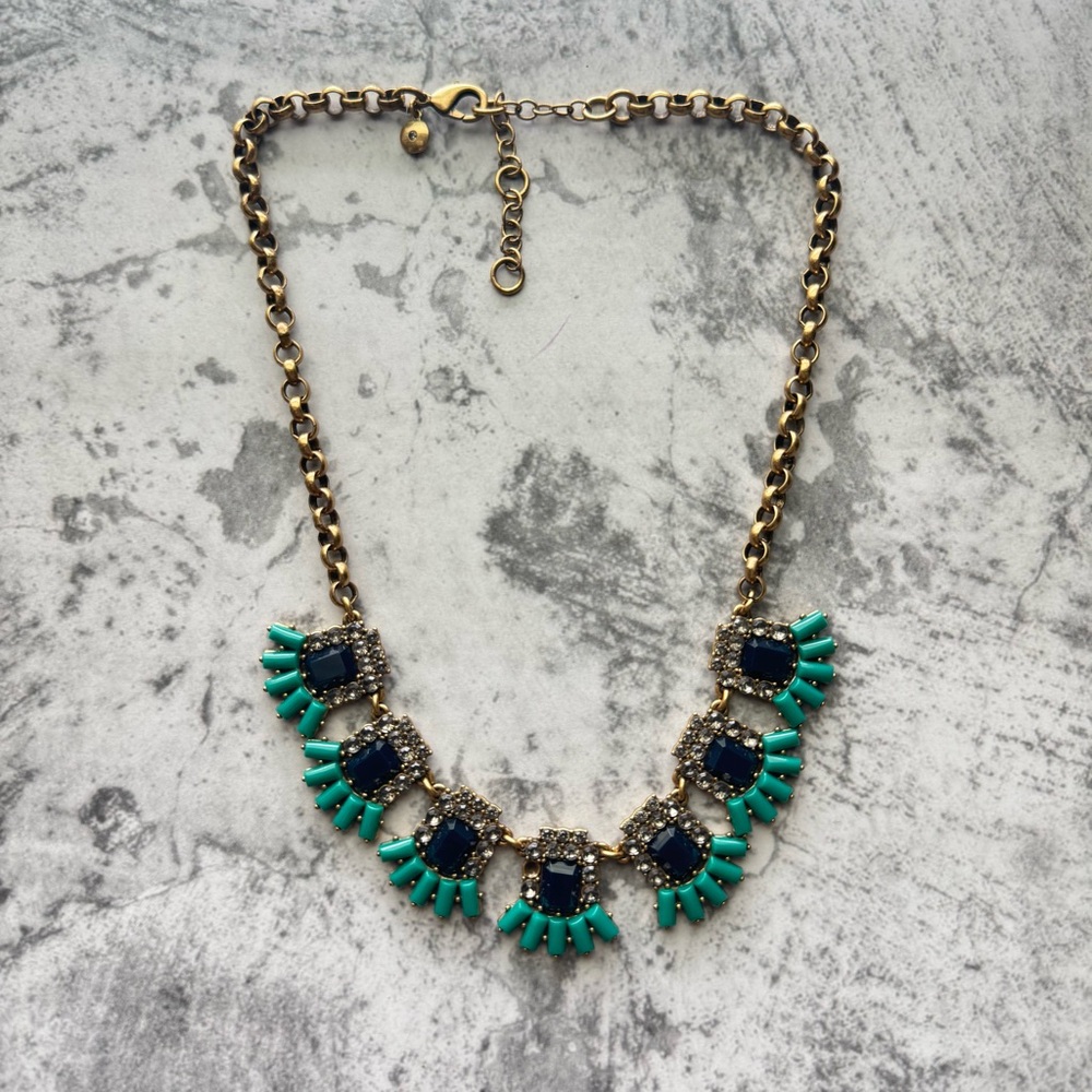 J. Crew Gold and Green Statement Necklace with Organic Gemstones